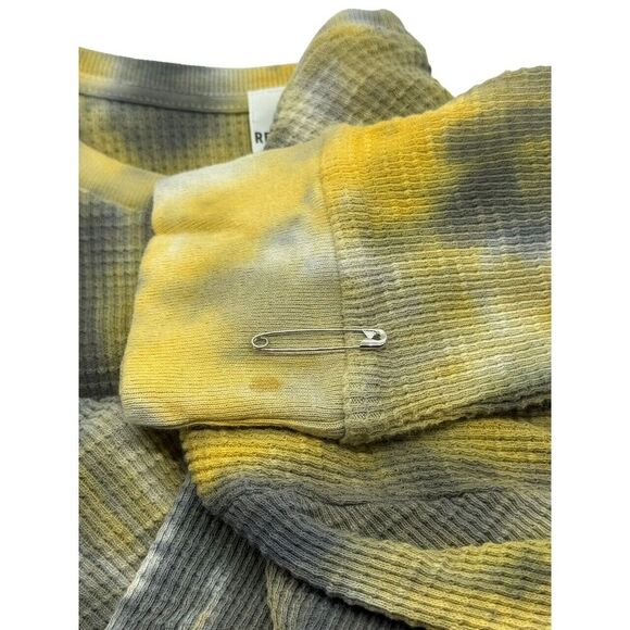 RE/DONE Long Sleeve Thermal Top Tie Dye Yellow Gray Size L Boho Hippie Festival - Picture 4 of 8